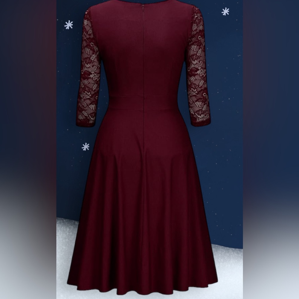NWT. Vintage Square Neck Floral Lace 2/3 Sleeve Cocktail Swing Dress(KY1023) - Picture 7 of 7